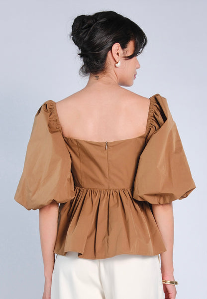 Mark Bumgarner X Vania Romoff For Plains & Prints Gia Short Sleeve Top (Brown)