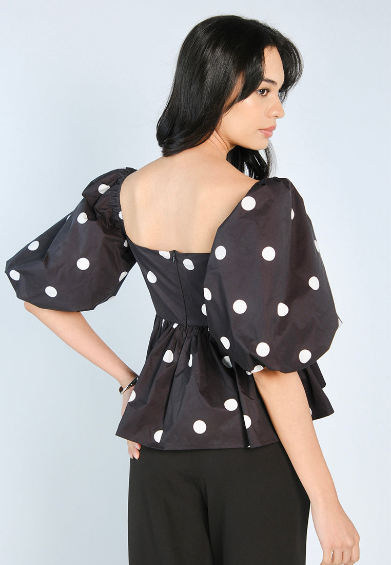 Mark Bumgarner X Vania Romoff For Plains & Prints Gia Short Sleeve Top (Polkadot)