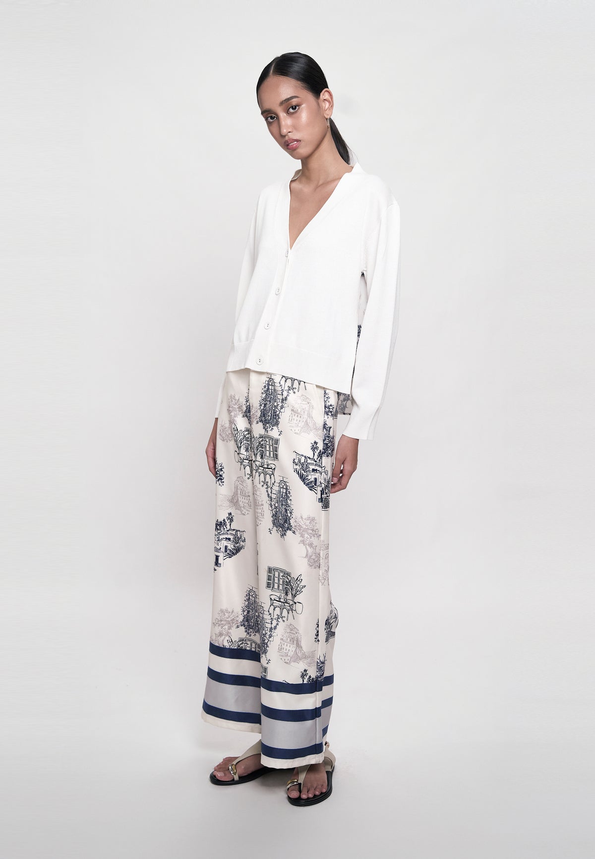 Greece Long Sleeve Cardigan (Printed Cream)