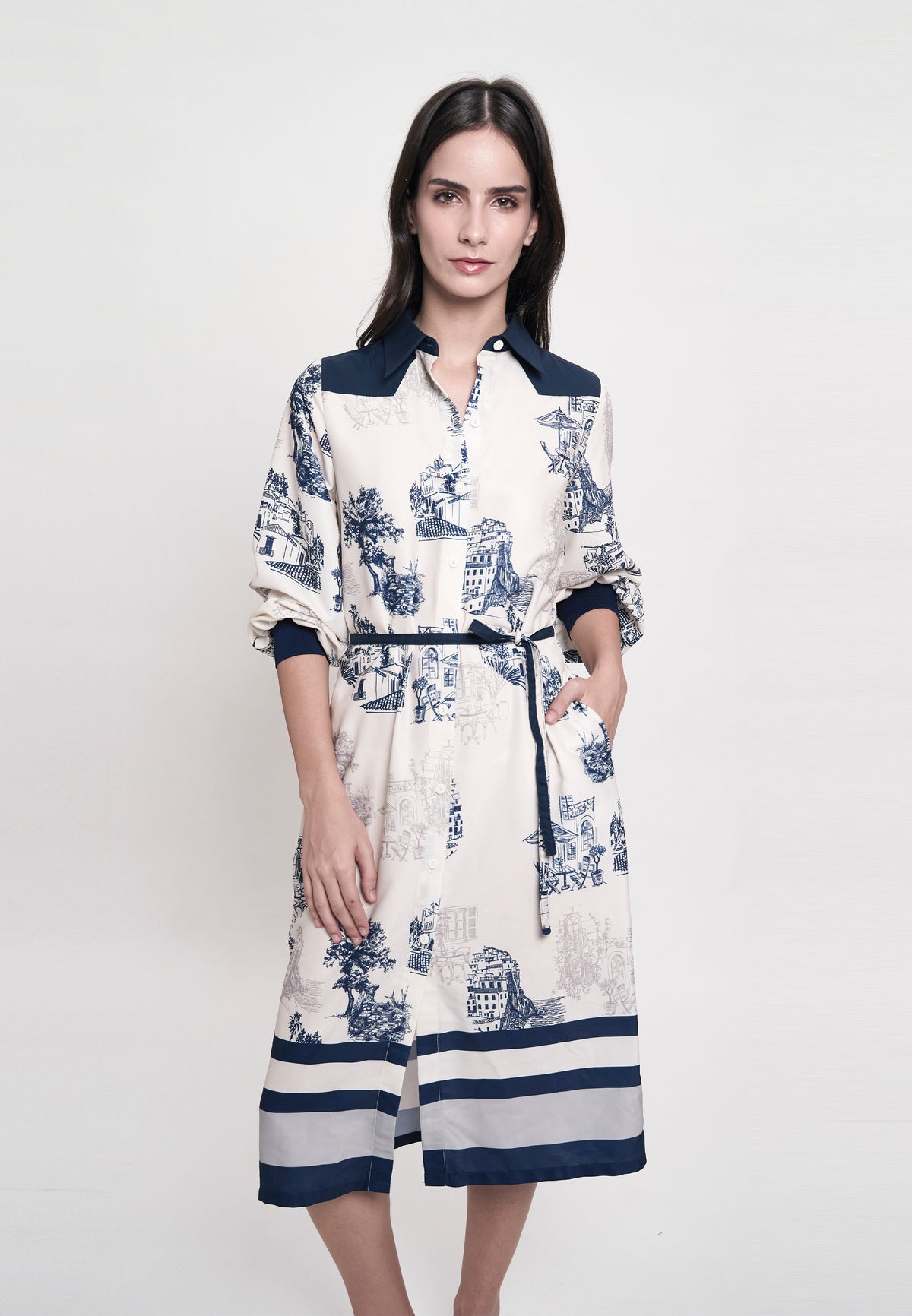 Greece Long Sleeve Dress (Printed Taupe)