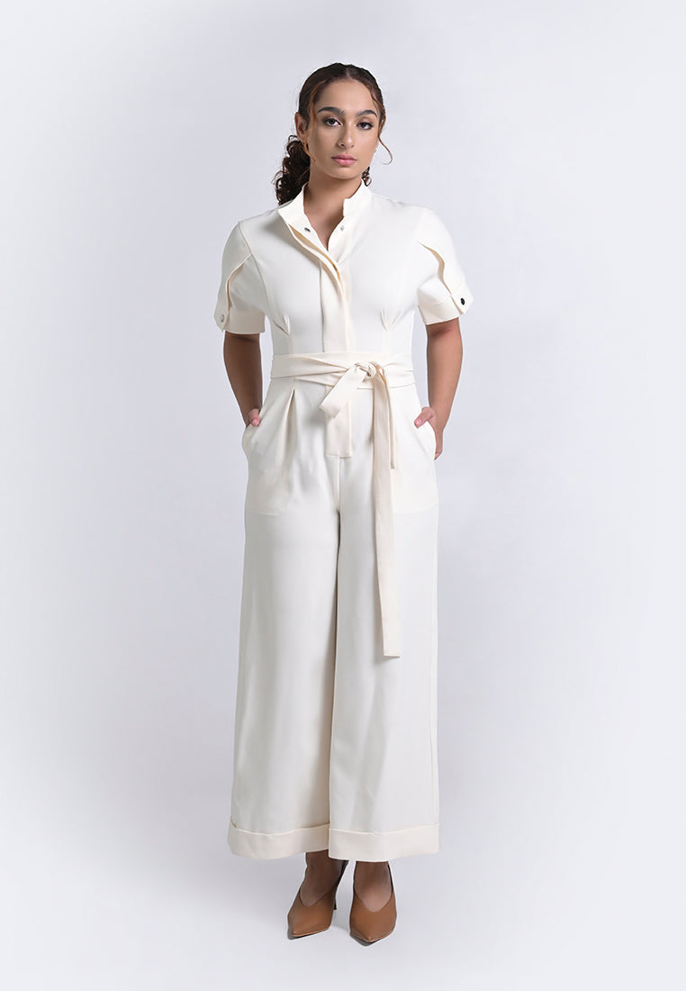 Archetype Travel Houston Short Sleeve Pantsuit  (Cream)