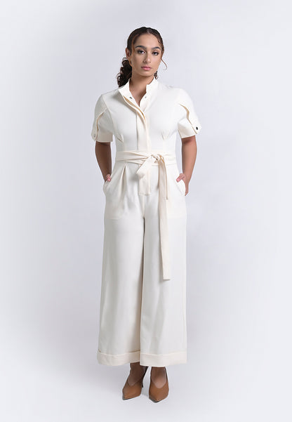 Archetype Travel Houston Short Sleeve Pantsuit  (Cream)