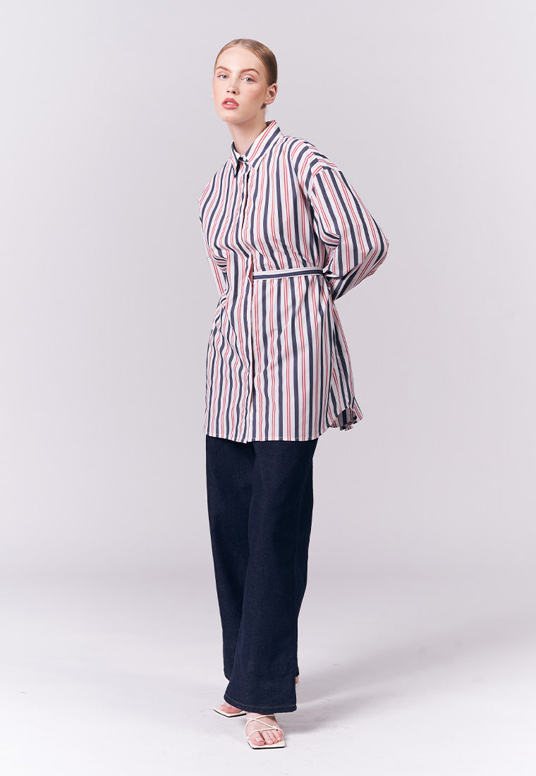 DNM Studios Humphrey Long Sleeve Tunic Top (Red & White)