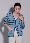 Holiday 2025 Ichan Long Sleeve Cardigan Top (Striped Blue)