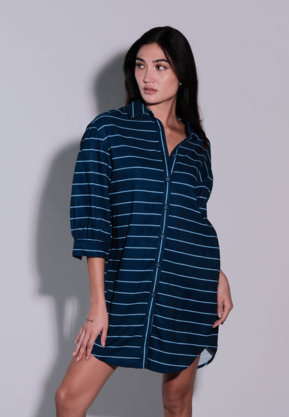Holiday 2025 Ichan Quarter Sleeve Dress (Striped Blue)