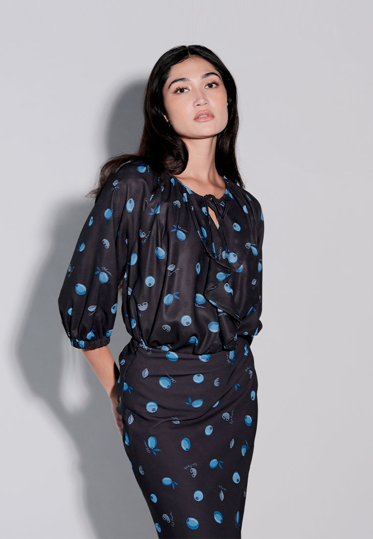 Holiday 2025 Idinna Quarter Sleeve Top (Printed Black)
