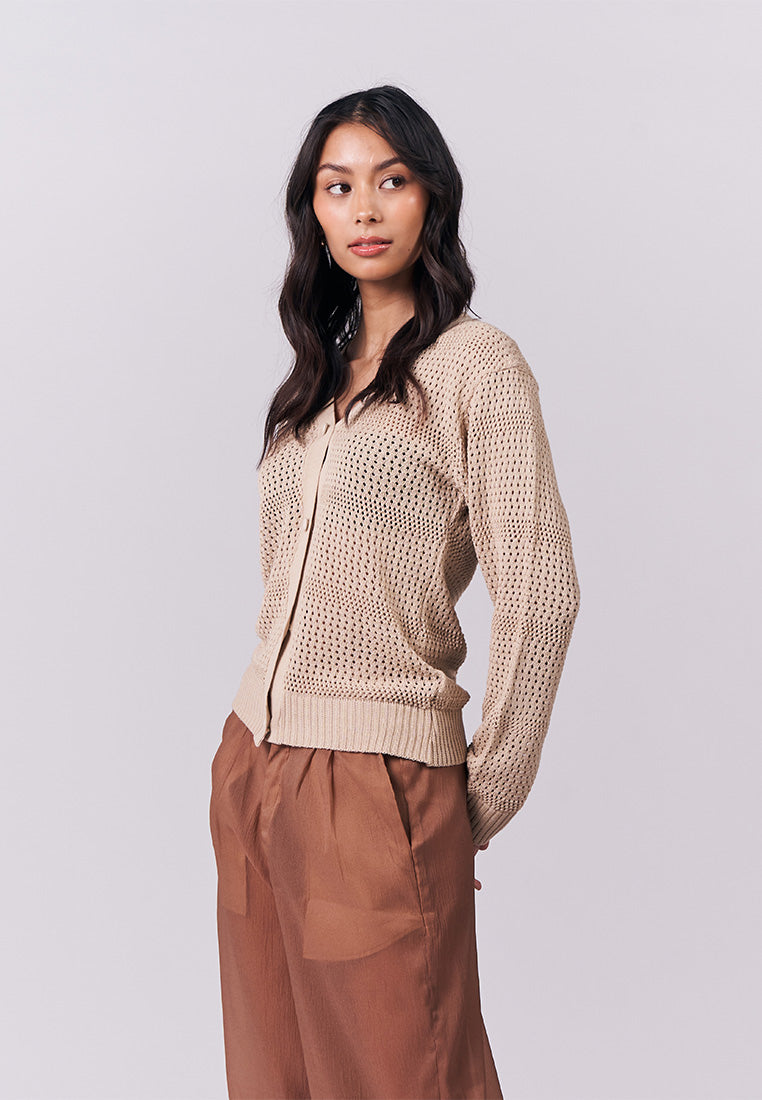 Irene Long Sleeve Jacket Top (Tan)