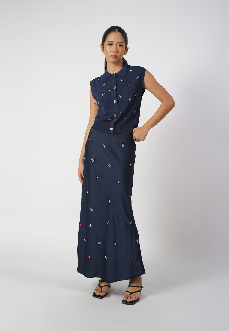 Raf Isabelle Skirt W/ Embro  (Navy)