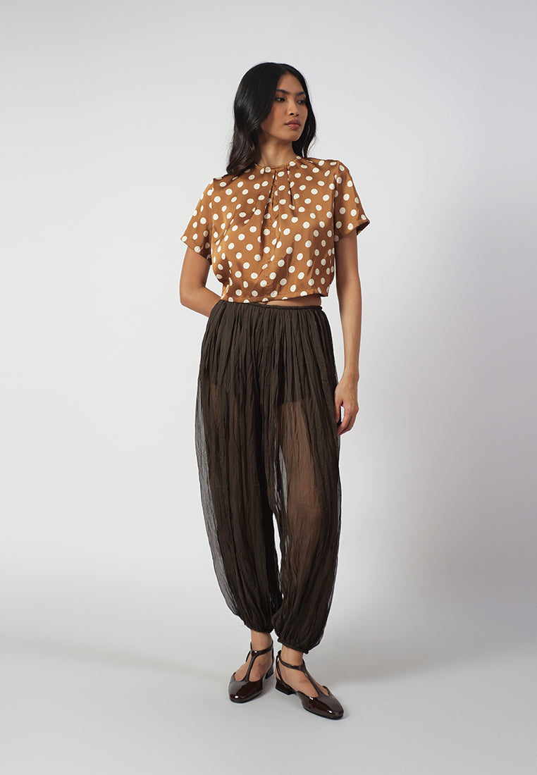 Raf Isabelle Short Sleeve Top( Polka Brown)