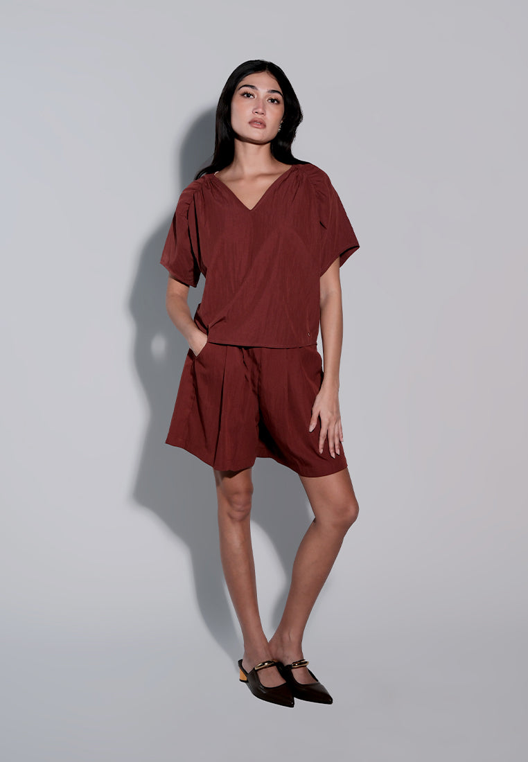 Holiday 2025 Ishana Short Sleeve Top (Maroon)