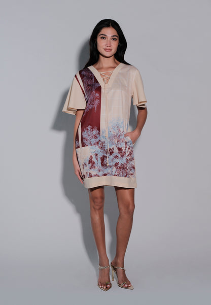 Islander Short Sleeve Dress (Printed Beige)