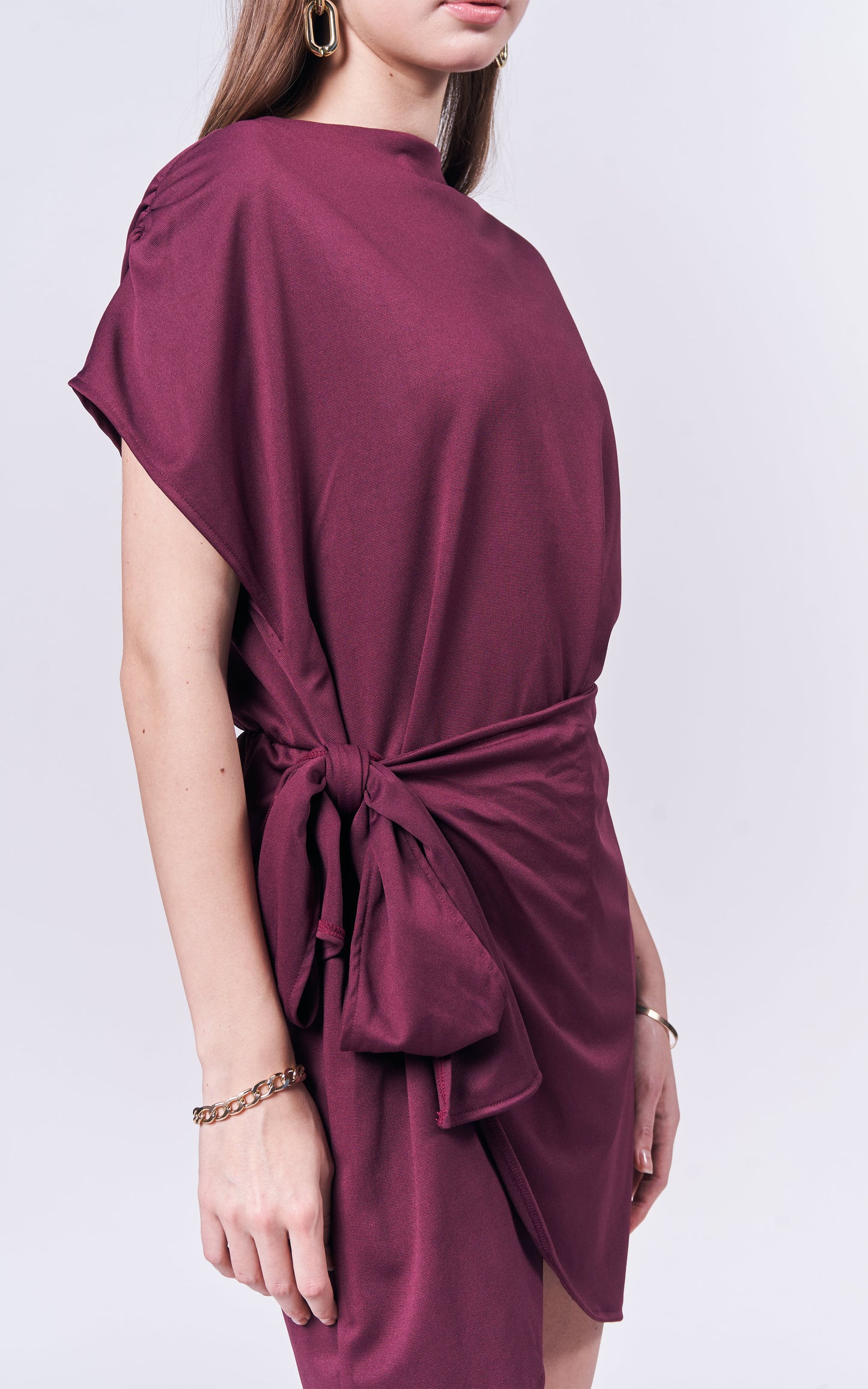 Jance Short Sleeve Dress (Burgundy)