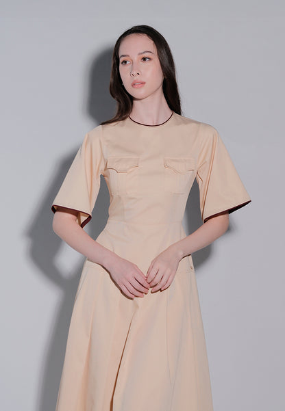 Holiday 2025 Jengga Short Sleeve Dress  (Beige)
