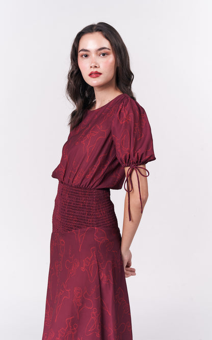 Merlot Short Sleeve Dress (Burgundy)