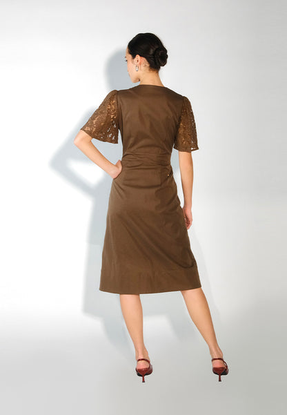 Sari- Sari Paoay Short Sleeve Dress (Brown)