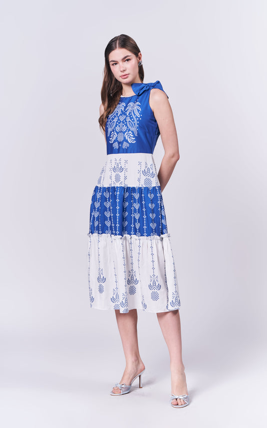 Summer Dresses 2025 Pineapple Sleeveless Dress (Blue/Wht)