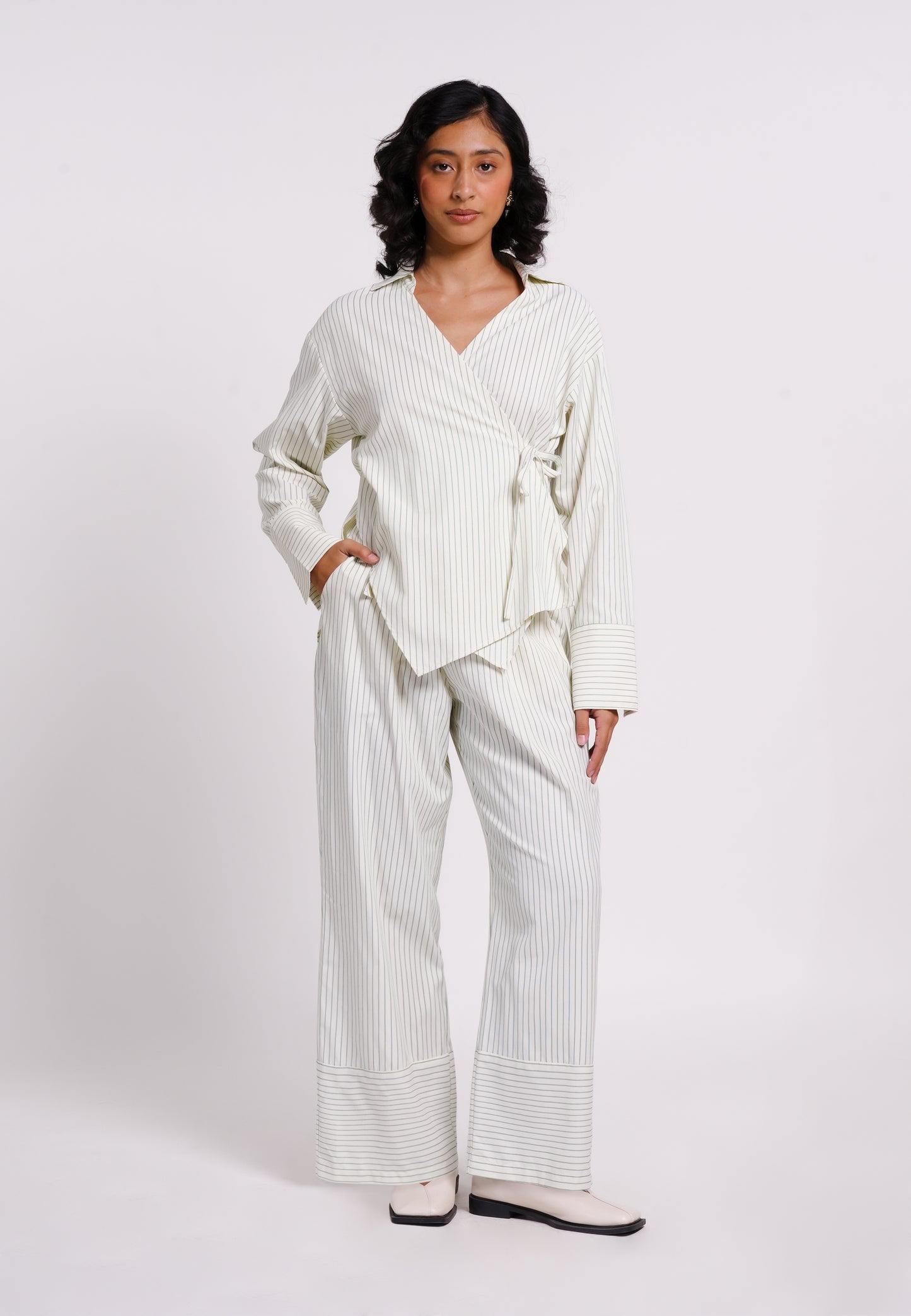 Archetype Summer Essentials Quanna Long Sleeve Top (Striped Green)