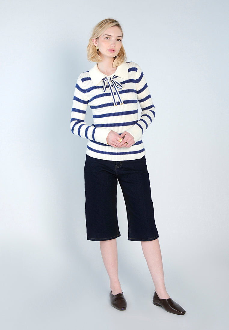 Raf Dara Long Sleeve Top (White/Navy)