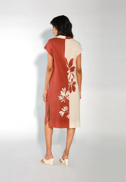 Sari- Sari Tagum Short Sleeve Dress (Cream/Rust)