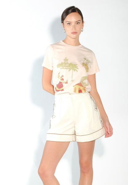 Culturatees Tanyag Short Sleeve Shirt Top (Beige)