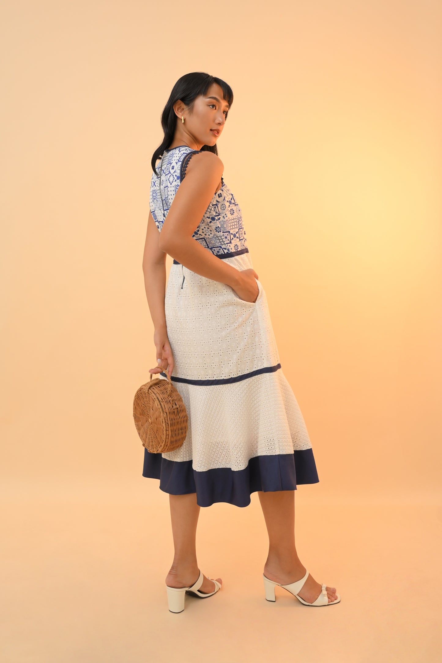 Rat Sleeveless Dress - Summer Dresses (Navy/White)