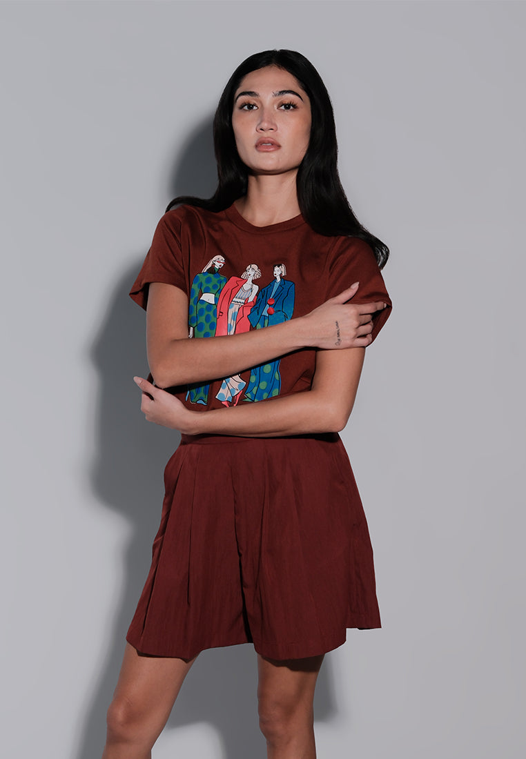 Holiday Tees 2025 3 Wise Women Short Sleeve Shirt Top(Rust)