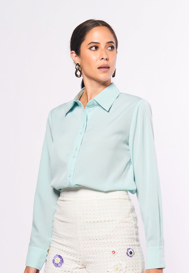 mint green dress shirt women's Mint Green Shirt with Cream Trousers
