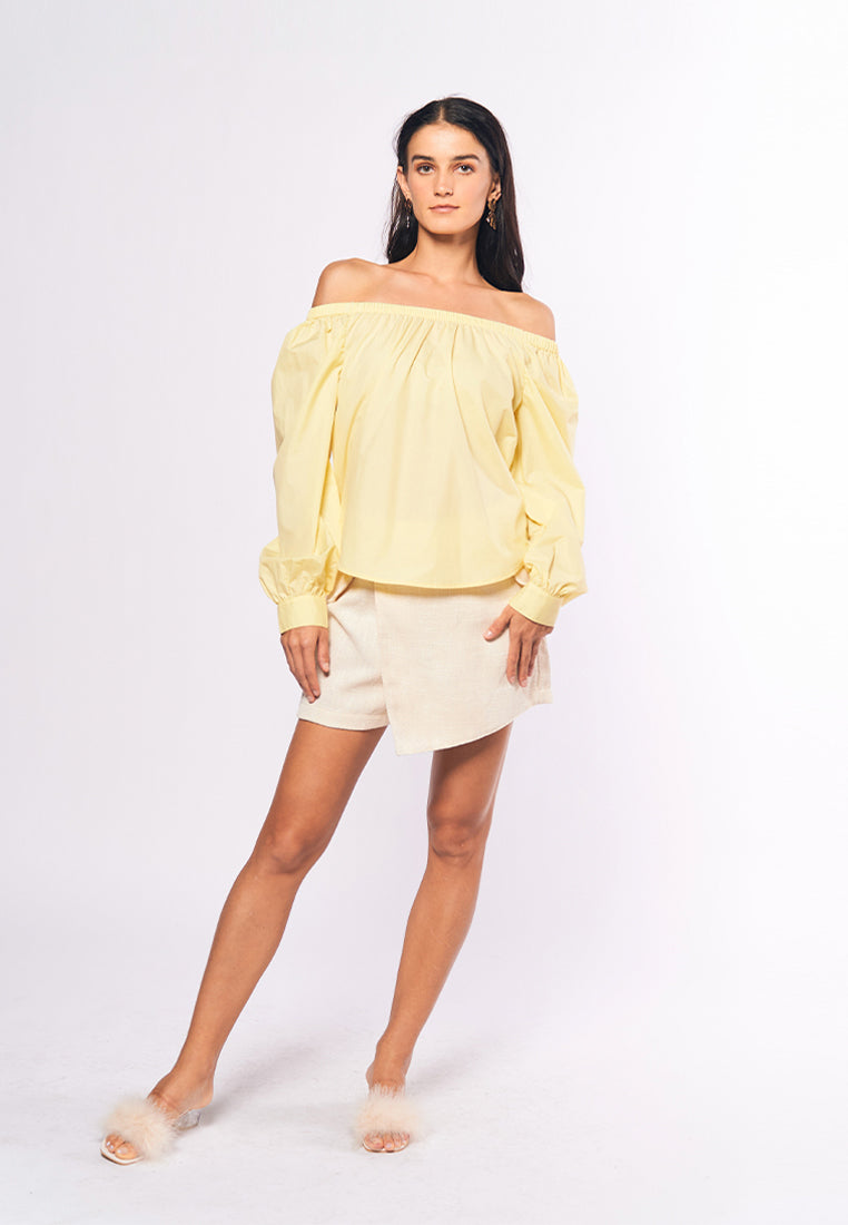 Monochromatic Aiko Long Sleeve Offshoulder Top (Yellow)