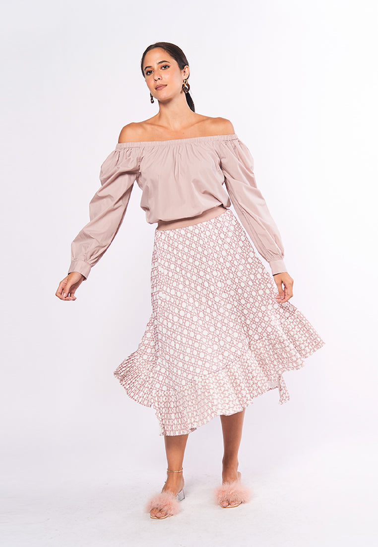 Monochromatic Aiko Long Sleeve Offshoulder Top (Mauve)