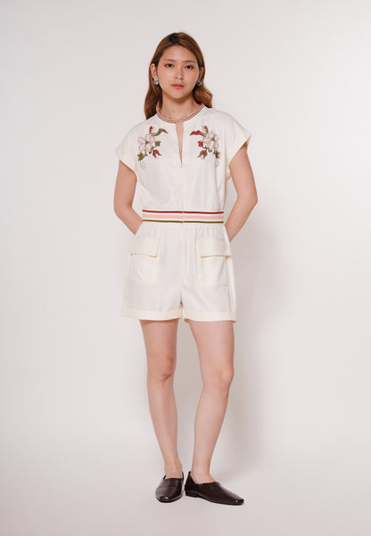 Aines Short Sleeve Playsuit  (Spot Print Cream)