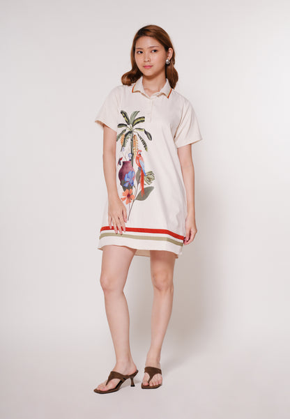 Azra Short Sleeve Dress (Spot Print Beige)