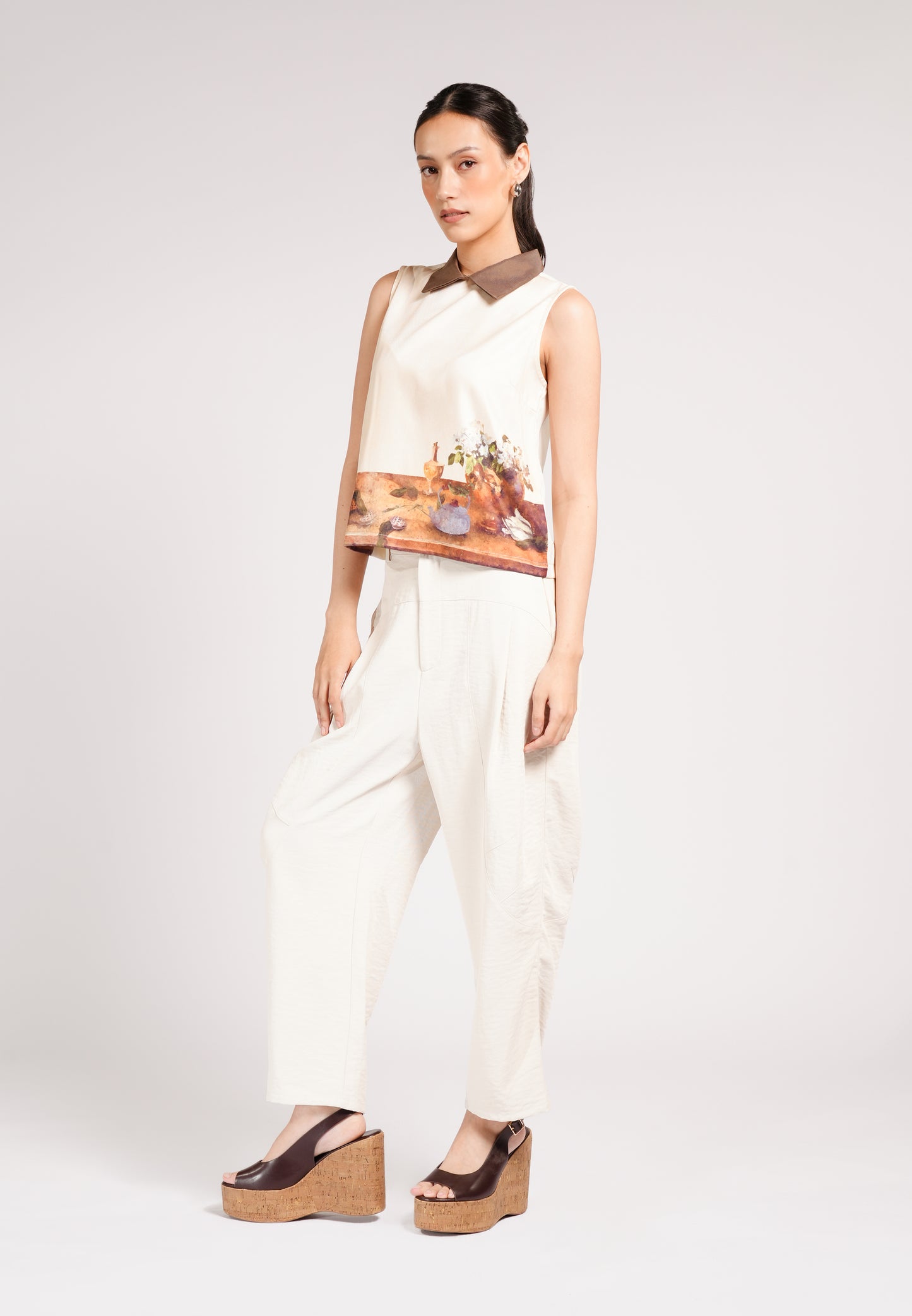 Colin Sleeveless Top (Spot Print Cream)