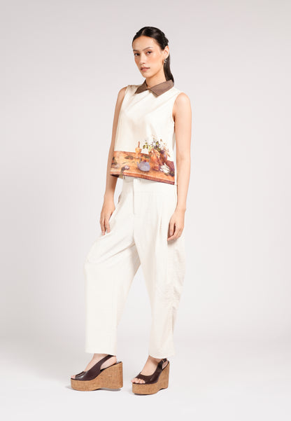Colin Sleeveless Top (Spot Print Cream)
