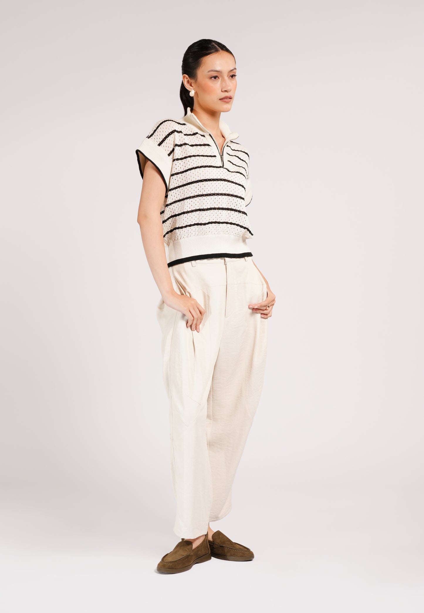 Cooper Extended Sleeve Top (Striped Cream)