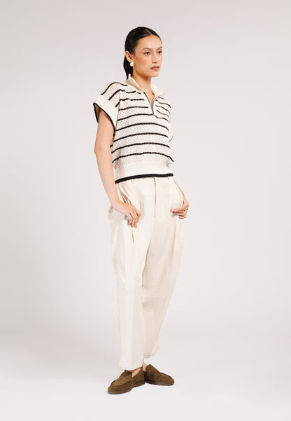 Cooper Extended Sleeve Top (Striped Cream)