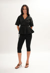 Archetype Refined Crow Short Sleeve Top W/ Pleated Sash (Black)