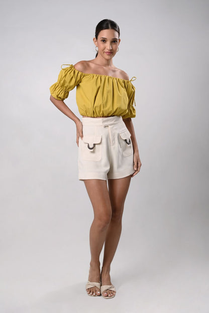 Dallas Short Sleeve Offshoulder Top (Mustard)