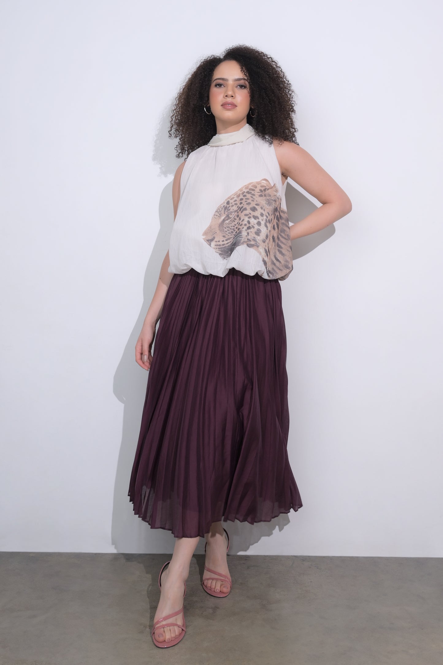 Raf Eden Pleated Skirt  (Wine)