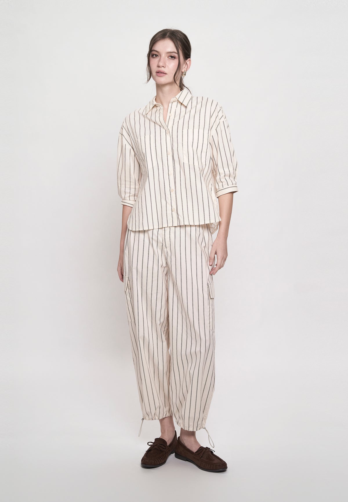 Gambry Quarter Sleeve Top (Striped Cream)