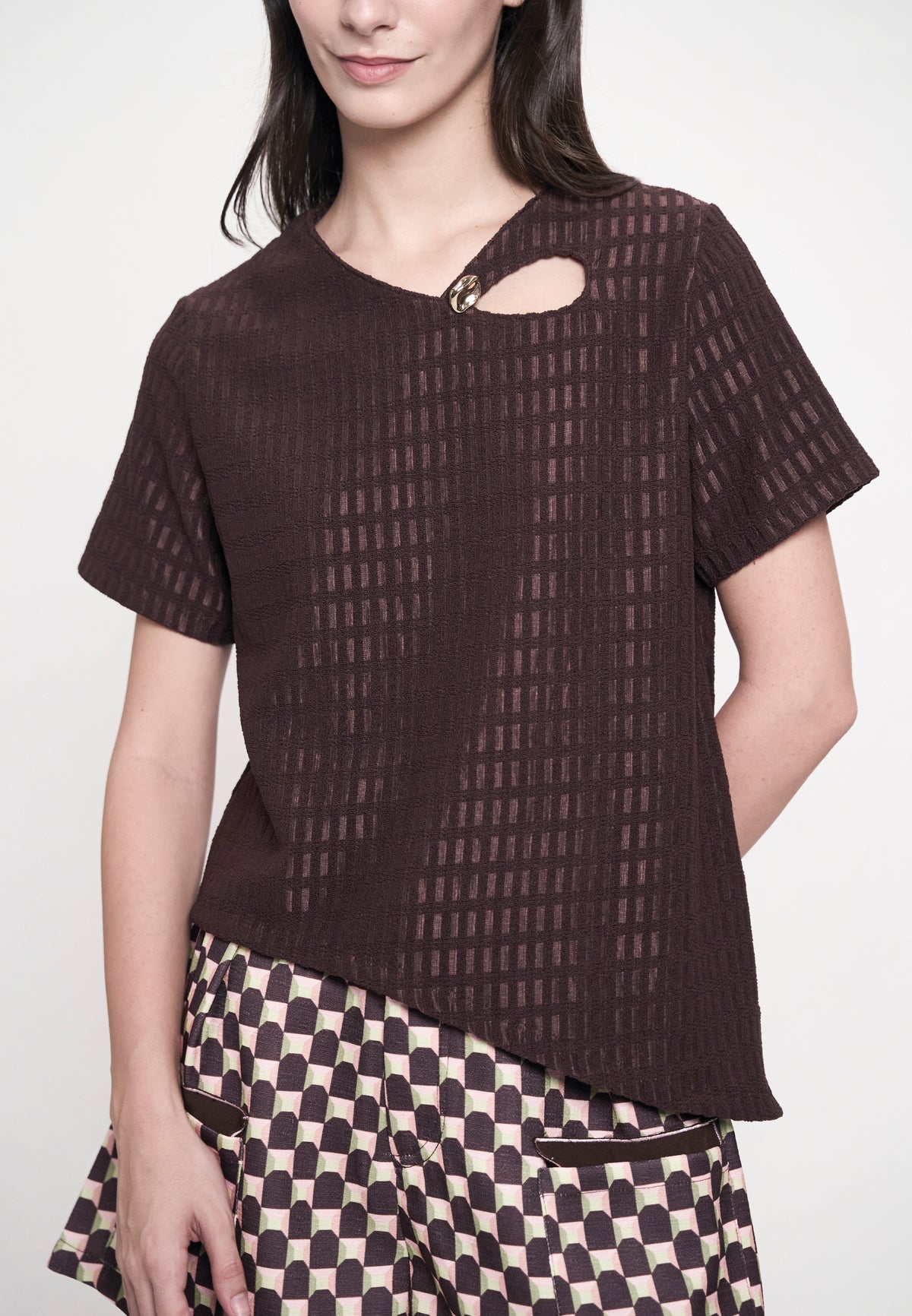 Gentry Short Sleeve Top (Brown)