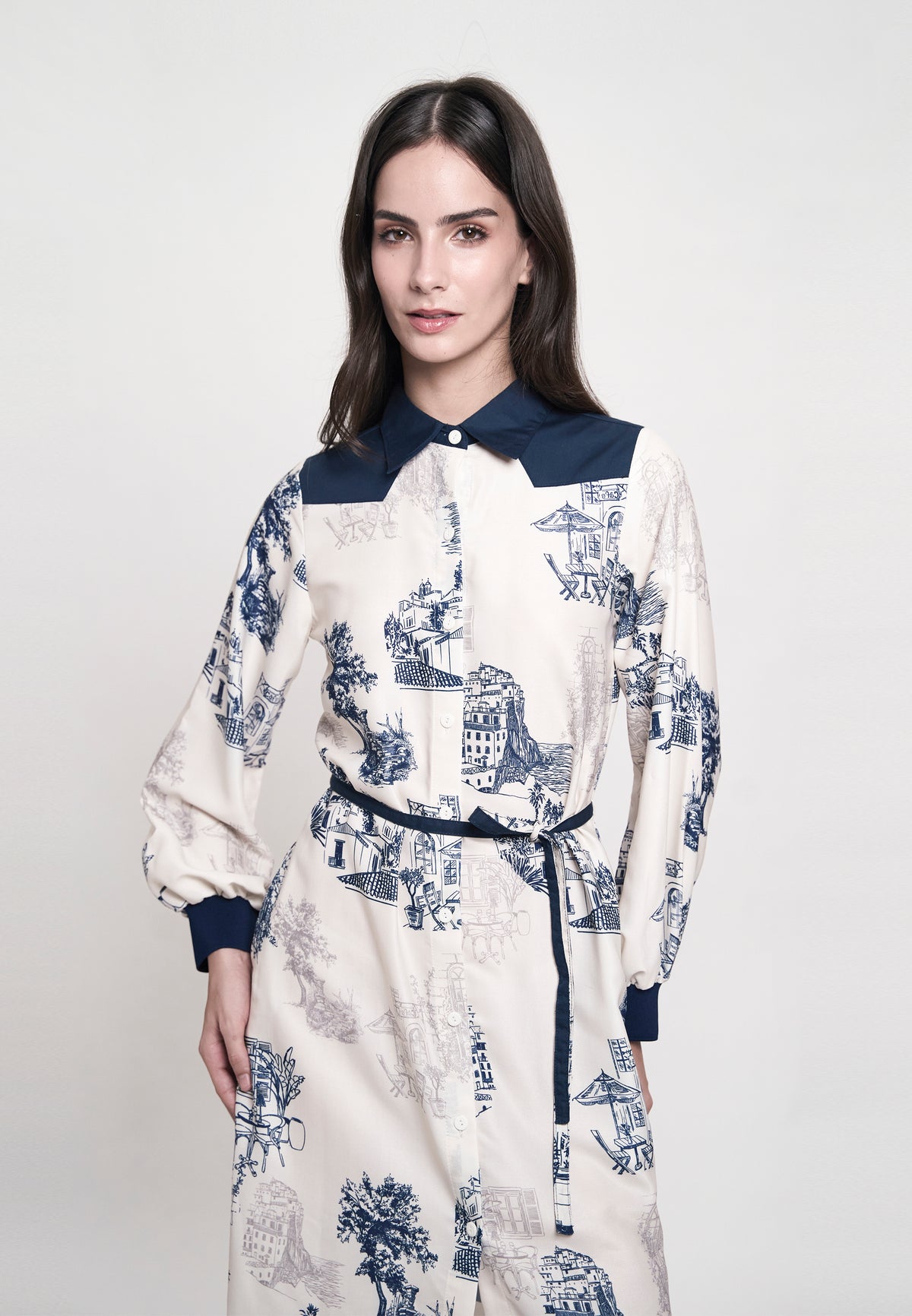 Greece Long Sleeve Dress (Printed Taupe)