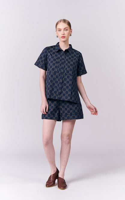 DNM Studios Hariette Short Sleeve Top (P. Navy)