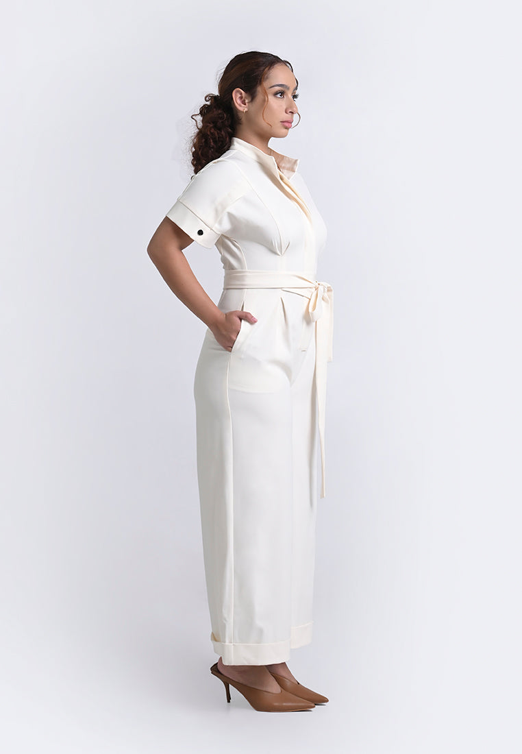 Archetype Travel Houston Short Sleeve Pantsuit  (Cream)