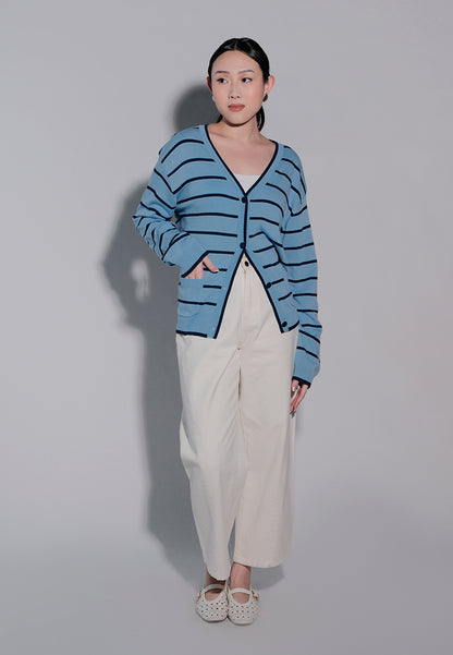 Holiday 2025 Ichan Long Sleeve Cardigan Top (Striped Blue)