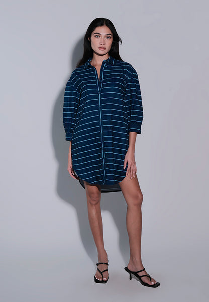 Holiday 2025 Ichan Quarter Sleeve Dress (Striped Blue)