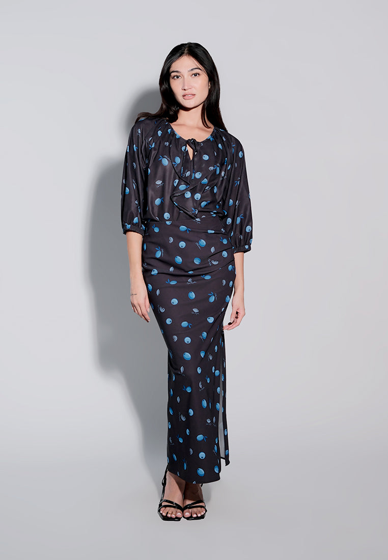 Holiday 2025 Idinna Quarter Sleeve Top (Printed Black)