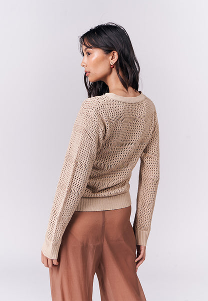 Irene Long Sleeve Jacket Top (Tan)