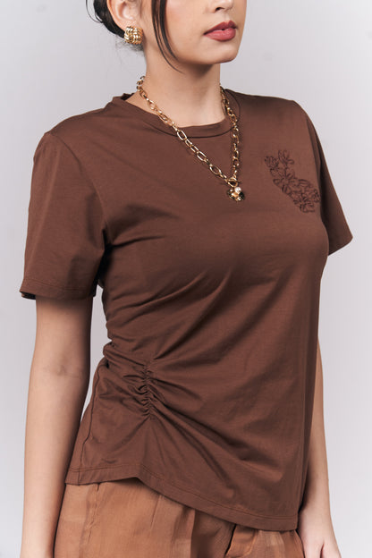 Jacey Short Sleeve Top (Brown)