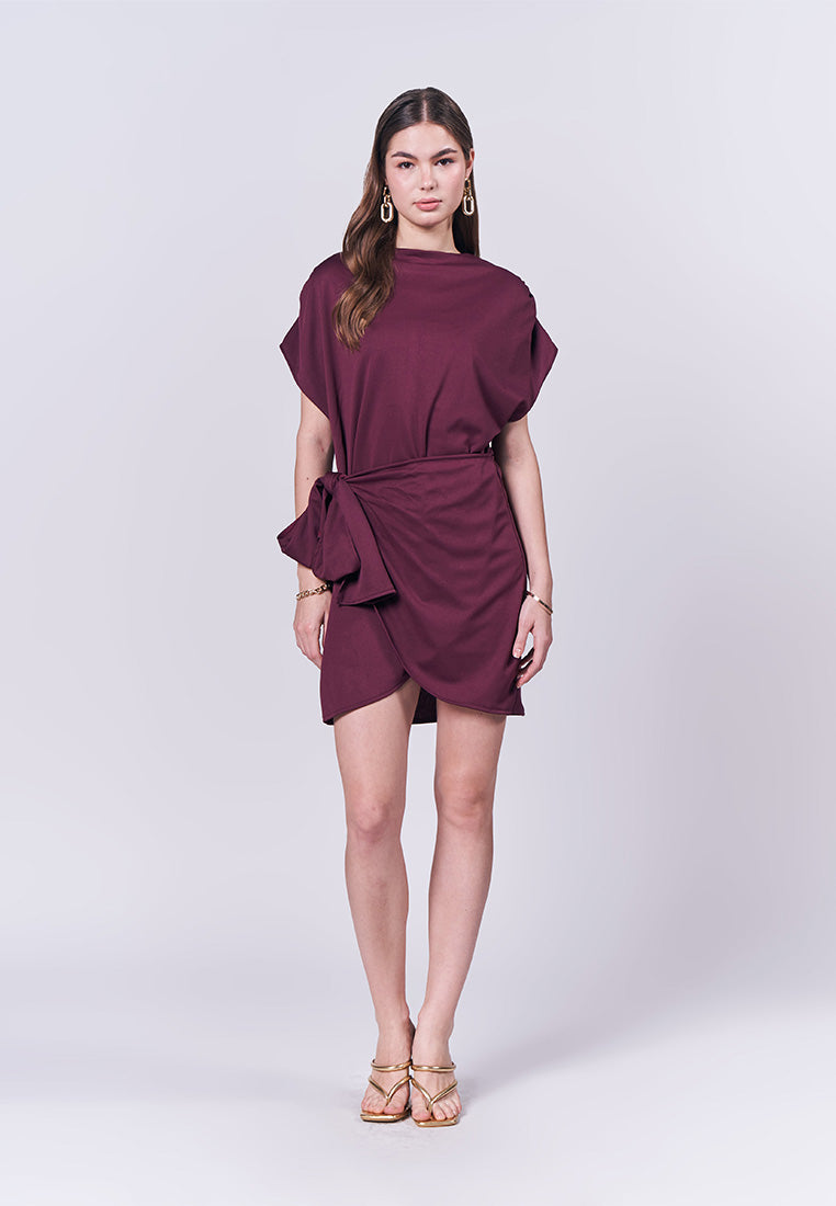 Jance Short Sleeve Dress (Burgundy)