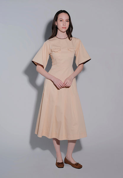 Holiday 2025 Jengga Short Sleeve Dress  (Beige)